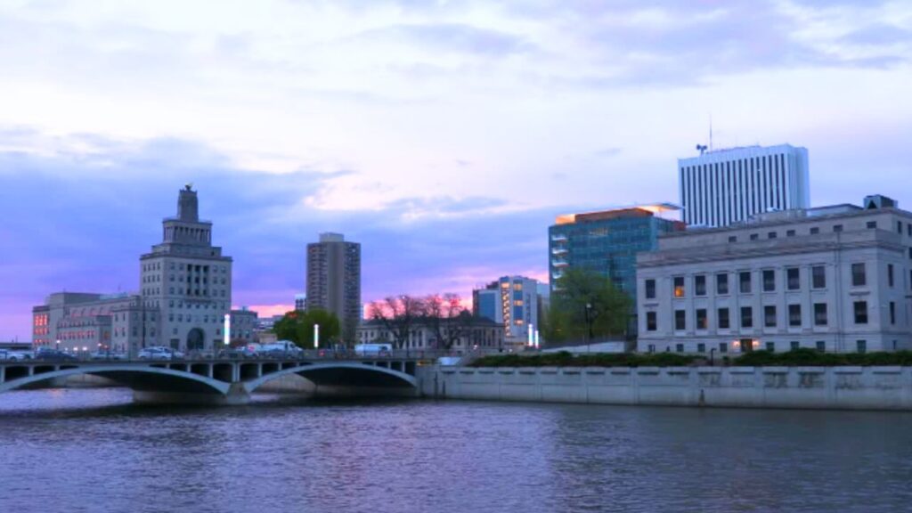 Evening View of Cedar River in Cedar Rapids, Iowa