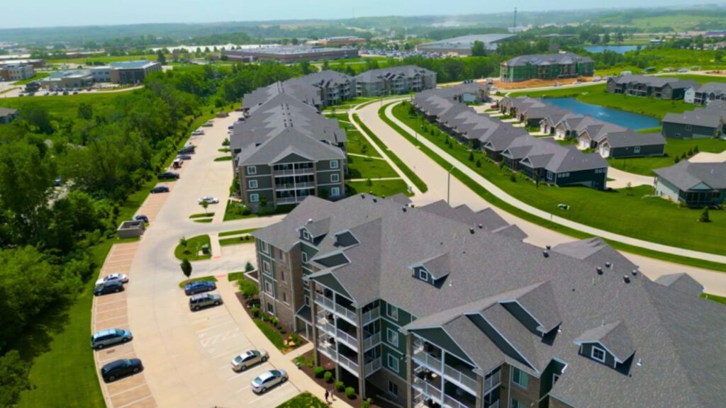 Aerial view of homes in North Liberty, Iowa